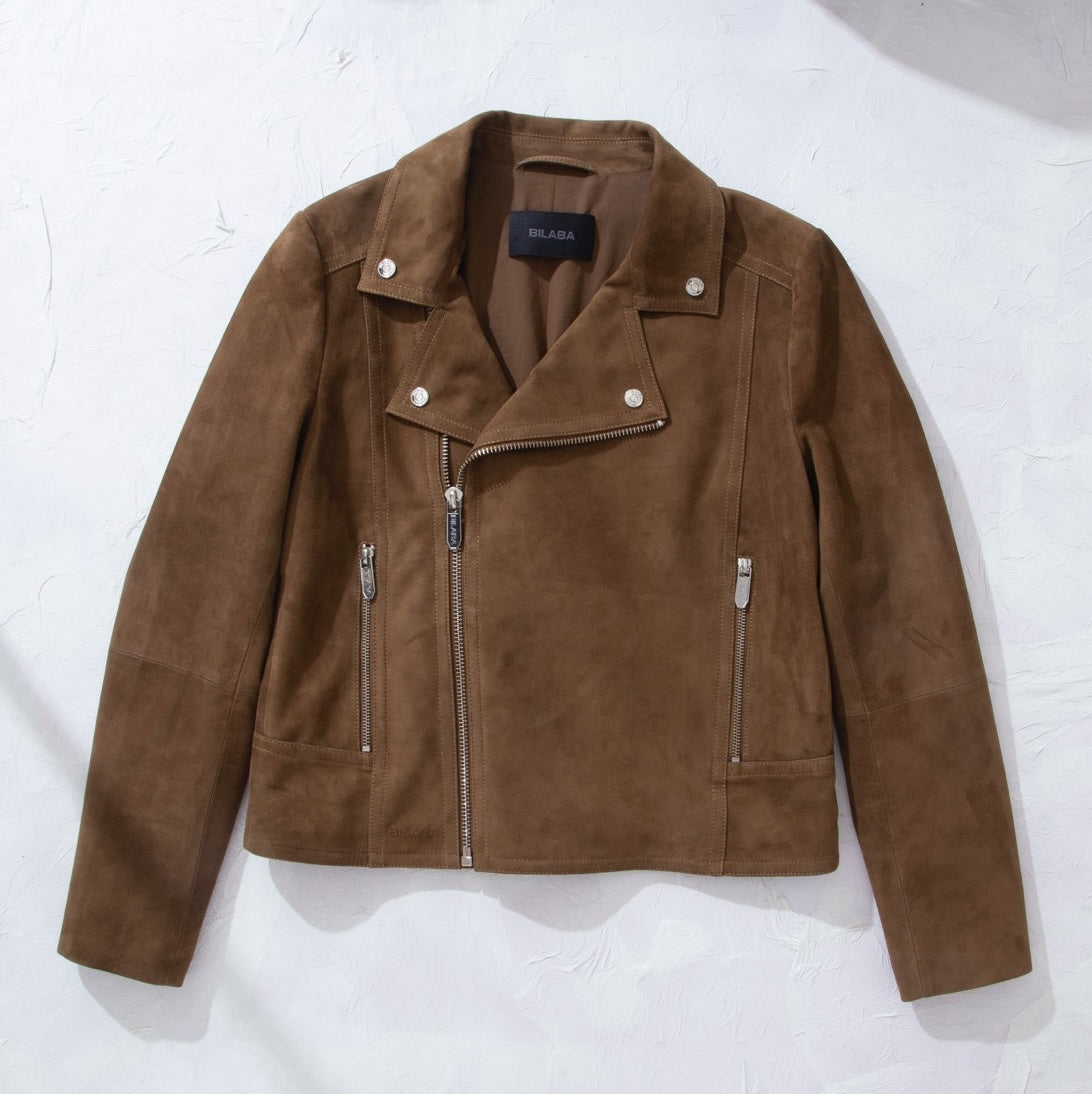Brown suede jacket on a white background