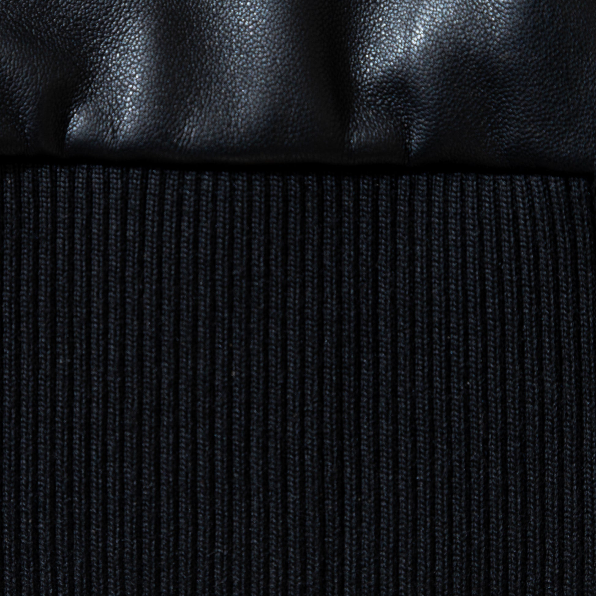 Close-up of black leather and textured black fabric